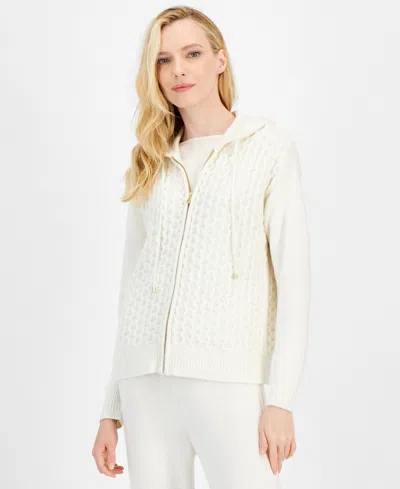Anne Klein Women's Zip-front Knit Hoodie In Anne White