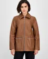 Anne Klein Women's Zip-front Leather Jacket In Brown