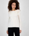 Anne Klein Womens 3d Floral Boat Neck Sweater P Xxs Xxl In White