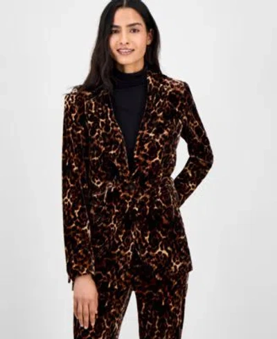 Anne Klein Womens Animal Print One Button Blazer 0p 16 In Multi