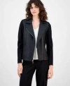 Anne Klein Womens Asymmetrical Mixed Media Moto Jacket P Xxs Xxl In Black