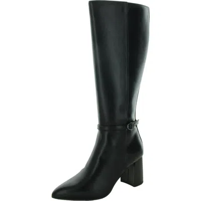 Anne Klein Womens Block Heel Faux Leather Knee-high Boots In Black Smooth