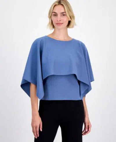 Anne Klein Womens Boat Neck Cape Overlay Sweater In Dutch Blue