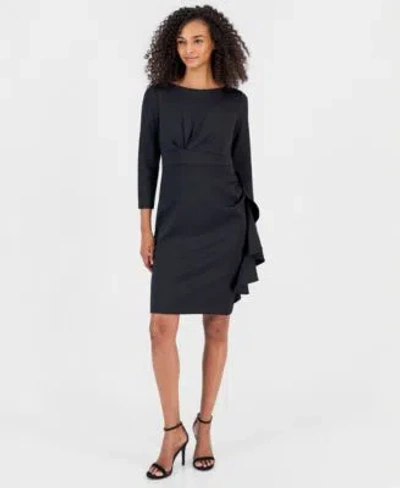 Anne Klein Womens Boat Neck Draped Cascading Ruffle Sheath Dress In Black
