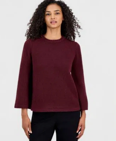 Anne Klein Womens Braided Trim Long Bell Sleeve Sweater In Burgundy