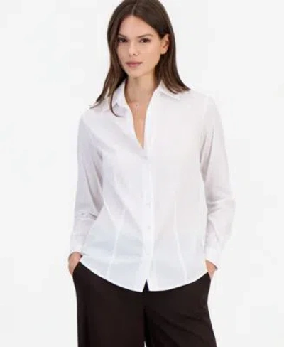 Anne Klein Womens Button Front Long Sleeve Shirt In White