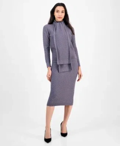 Anne Klein Womens Cable Knit Long Sleeve Scarf Sweater Pull On Cable Stitch Midi Skirt