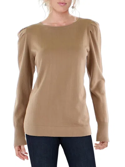 Anne Klein Womens Cashmere Shirred Shoulder Pullover Top In Brown
