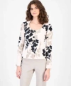 Anne Klein Womens Collarless Printed Four Button Jacket In Multi