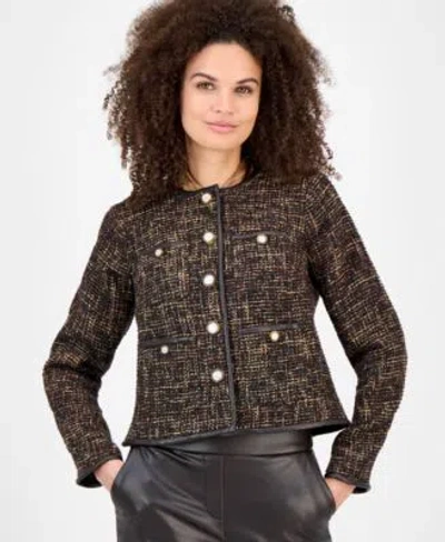 Anne Klein Womens Collarless Tweed Patch Pocket Jacket 0p 16 In Multi