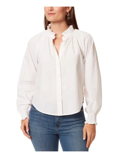Anne Klein Womens Cotton Smocked Button-down Top In White