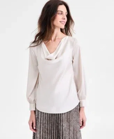 Anne Klein Womens Cowlneck Long Sleeve Blouse P Xxs Xxl In Neutral