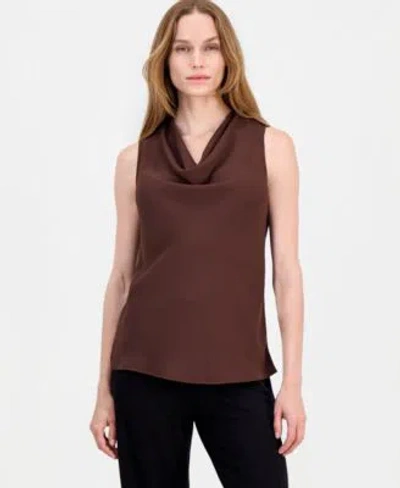 Anne Klein Womens Cowlneck Sleeveless Blouse In Dark Chocolate