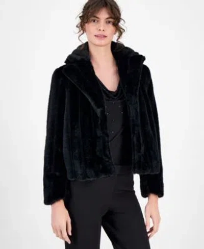 Anne Klein Womens Cropped Faux Fur Jacket P Xxs Xxl In Black