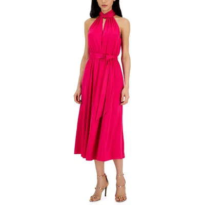 Anne Klein Womens Cut-out Ruched Midi Dress In Red