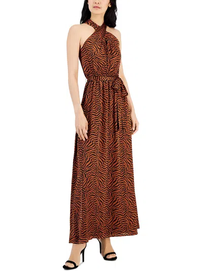 Anne Klein Womens Daytime Maxi Halter Dress In Brown