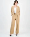 Anne Klein Womens Double Breasted Peak Lapel Ultra Fine Twill Cropped Jacket High Rise Pleated Wide Leg Ultra F In Brown
