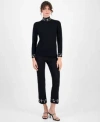 Anne Klein Womens Embellished Mock Neck Sweater Embellished Pull On Kick Flare Pants In Black
