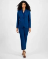 Anne Klein Womens Embellished One Button Jacket Shirred Surplice Neck Sleeveless Top Embellished Mid Rise Capri In Blue