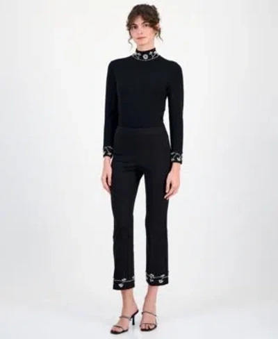 Anne Klein Womens Embellished Pull On Kick Flare Pants P Xxs 3x In Black