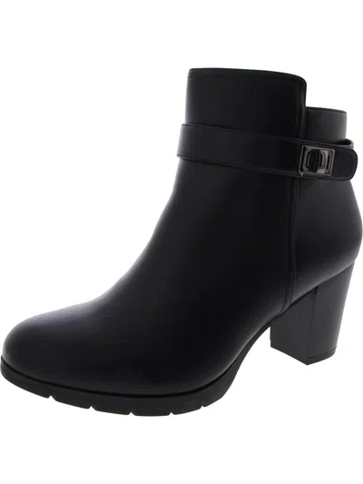 Anne Klein Womens Faux Leather Block Heel Ankle Boots In Black Smooth