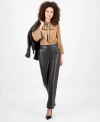 Anne Klein Women's Faux-leather Pull-on Pants In Brown