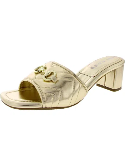 Anne Klein Womens Faux Leather Square Toe Block Heel In Silver