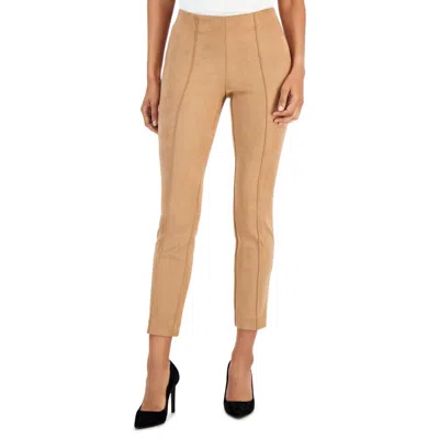 Anne Klein Womens Faux Suede Mid Rise Ankle Pants In Brown