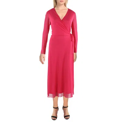 Anne Klein Womens Faux Wrap Office Midi Dress In Pink