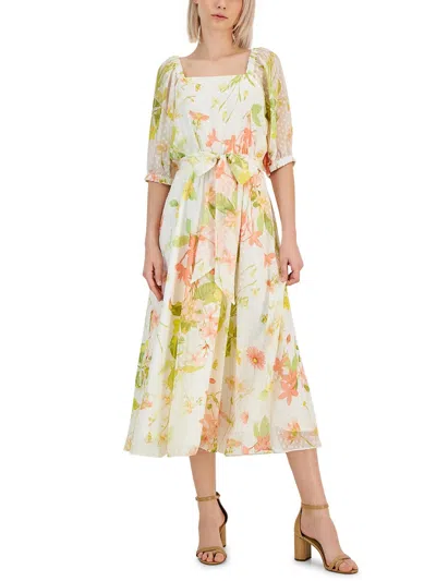 Anne Klein Womens Floral Print Chiffon Midi Dress In Multi