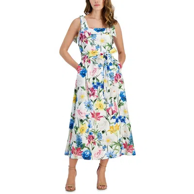 Anne Klein Womens Floral Print Cuffing Shift Dress In Multi