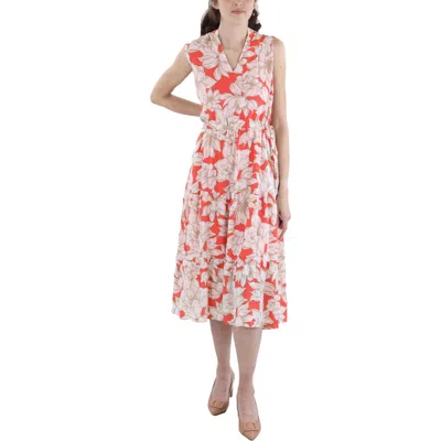 Anne Klein Womens Floral Print Polyester Midi Dress In Multi