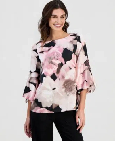 Anne Klein Womens Floral Printed Flare Sleeves Blouse In Multi