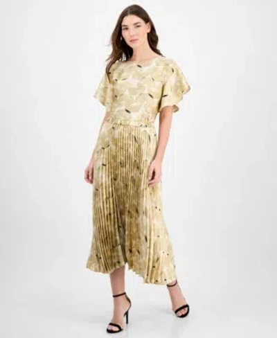 Anne Klein Womens Flutter Sleeve Top Pleated Midi Skirt