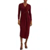 Anne Klein O-ring Long Sleeve Wrap Midi Dress In Multi