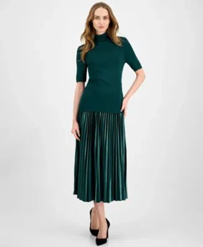 ANNE KLEIN WOMENS HALF SLEEVE TURTLENECK SWEATER PLEATED FLARED MIDI SKIRT