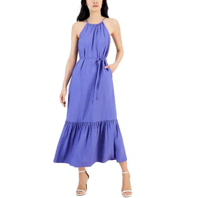 Anne Klein Womens Halter Tiered Maxi Dress In Blue