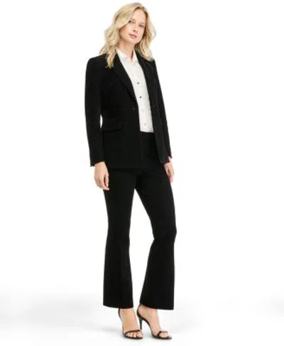 Anne Klein Womens Herringbone One Button Wide Leg Jacket Pants Blouse 3 Piece Suit In Anne Black