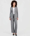 Anne Klein Womens Herringbone Open Front Blazer Herringbone Wide Leg Pants In Gray