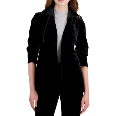Anne Klein Womens Hooded Velvet One-button Blazer In Anne Black