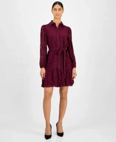 Anne Klein Womens Lace Tie Waist Tiered Shirtdress In Anne Black