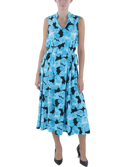 Anne Klein Womens Long Drawstring Waist Midi Dress In Multi