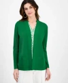 Anne Klein Womens Malibu Fine Rib Open Front Cardigan Xxs P Xxl In Green