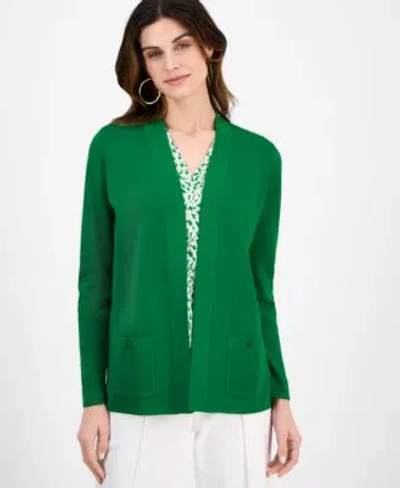 Anne Klein Womens Malibu Fine Rib Open Front Cardigan Xxs P Xxl In Green
