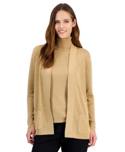 Anne Klein Womens Malibu Metallic Knit Cardigan In Neutral