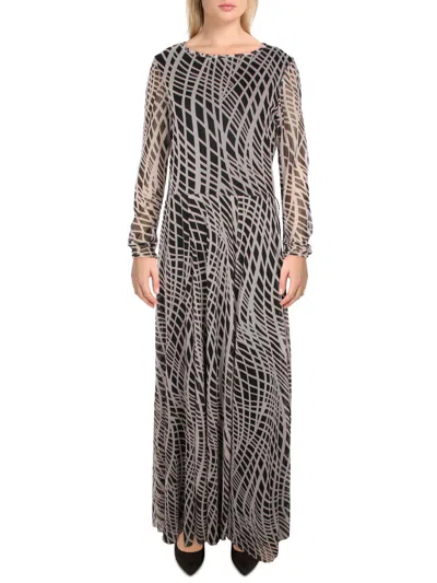 Anne Klein Womens Mesh Printed Maxi Dress In Grey