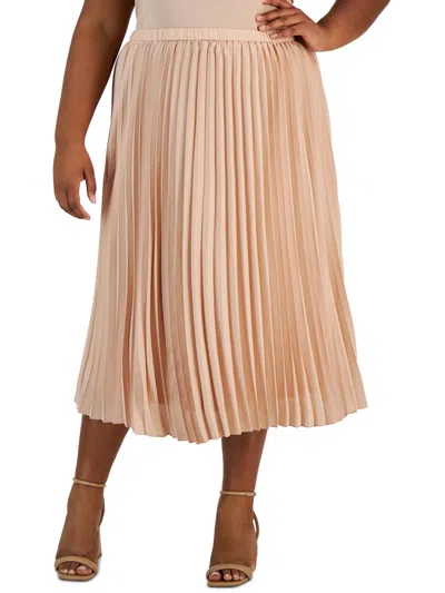 Anne Klein Womens Midi Pleated Pleated Skirt In Pink