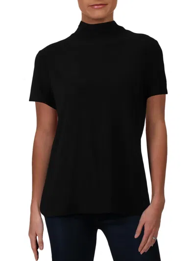 Anne Klein Short-sleeve Mock-neck Top In Black