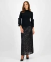 Anne Klein Womens Mock Neck Tie Sleeve Sweater Sequin Maxi Skirt In Deep Plum