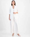 Anne Klein Womens Notch Collar 3 4 Sleeve Open Jacket Pull On Flyaway Wide Leg Pants In Bright White